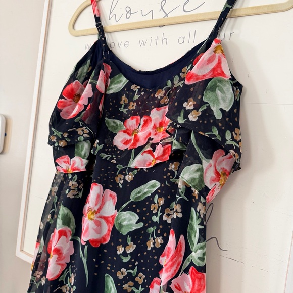 CABI 5220 Cold Shoulder Cami Fairy Tale Floral Whimsygoth Ruffled Blouse Blue - Picture 9 of 15